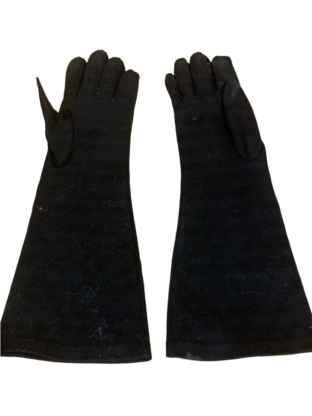 VINTAGE 1980'S CRESCENDOE BLACK SUEDE W/STRETCH RHINESTONE LONG EVENING GLOVES